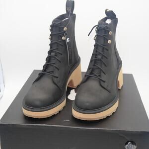 NEW Sorel Hi-Line Heel Lace Boots Women's 6.5 Waterproof Booties Black